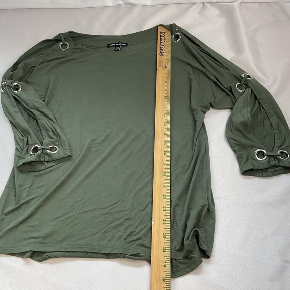 Cable & Gauge Womens M Top Shirt Olive Green 3/4 Slit Sleeve Round Neck Pullover - Picture 6 of 8